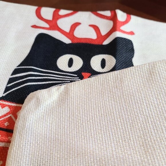 Cat Christmas Pillow Cover Red Decorative Throw Case Couch Holiday Accent Decor - Picture 4 of 9